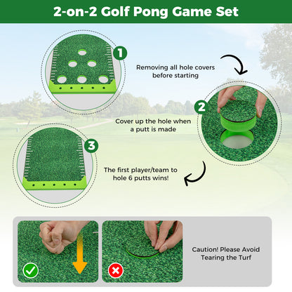 Golf Pong Game Set Portable Putting Green Mat