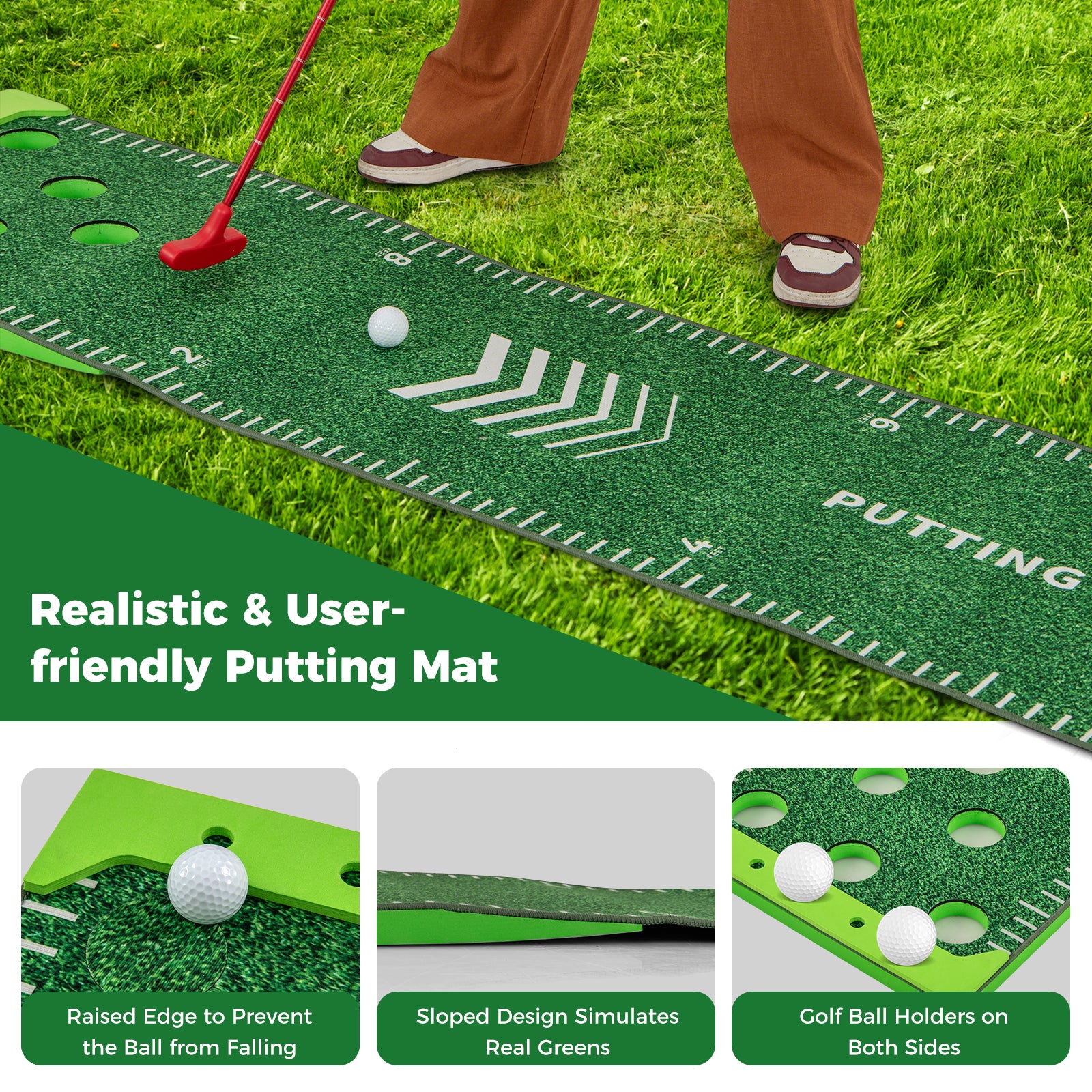Golf Pong Game Set Portable Putting Green Mat