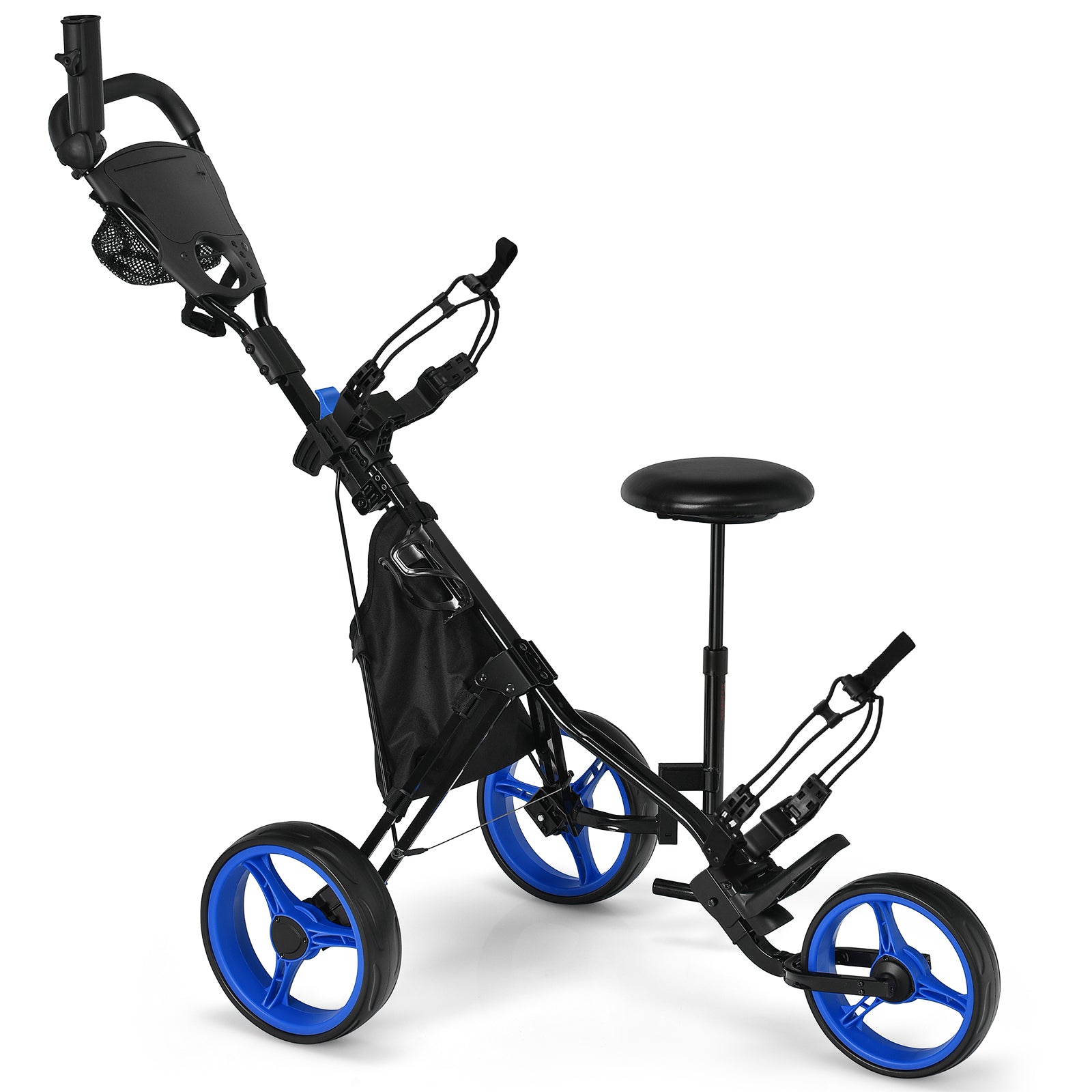 Golf Push Pull Cart Lightweight 3 Wheels Golf Push Cart-Blue