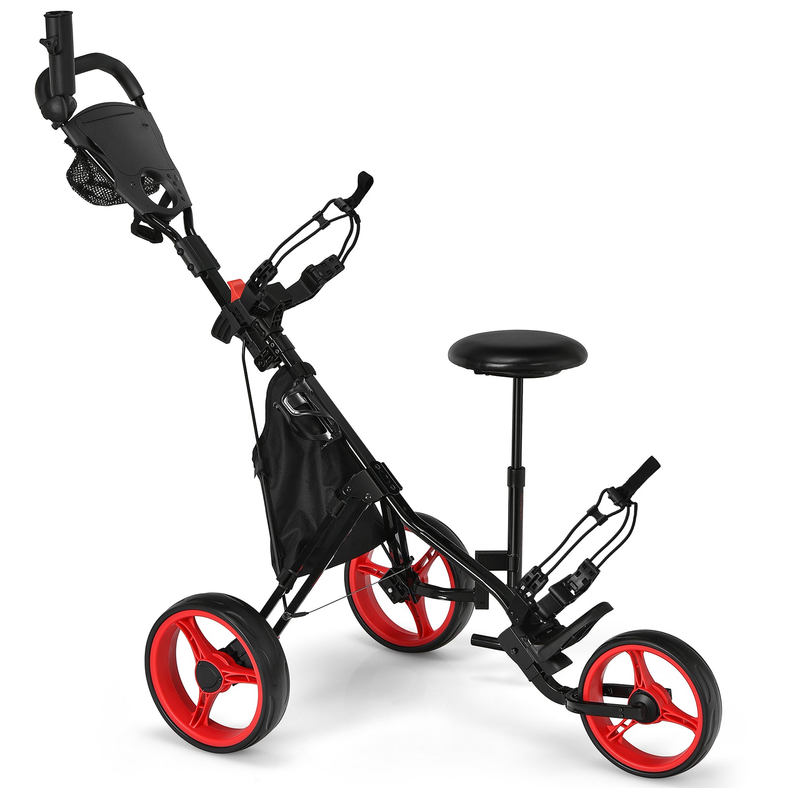 Golf Push Pull Cart Lightweight 3 Wheels Golf Push Cart-Red