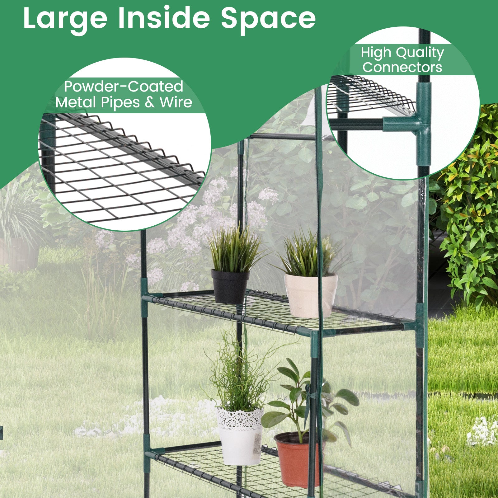 Greenhouse Outdoor Large Walk-in Plant Green House with 3 Tier Shelves-Green