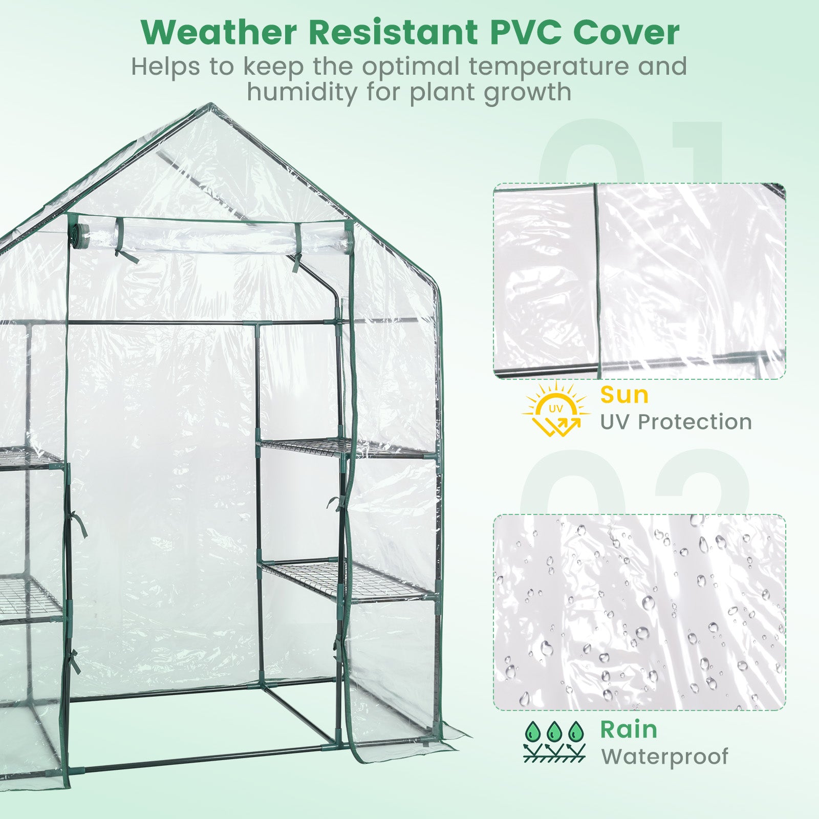 Greenhouse Outdoor Large Walk-in Plant Green House with 3 Tier Shelves-Green