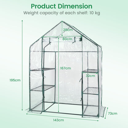 Greenhouse Outdoor Large Walk-in Plant Green House with 3 Tier Shelves-Green