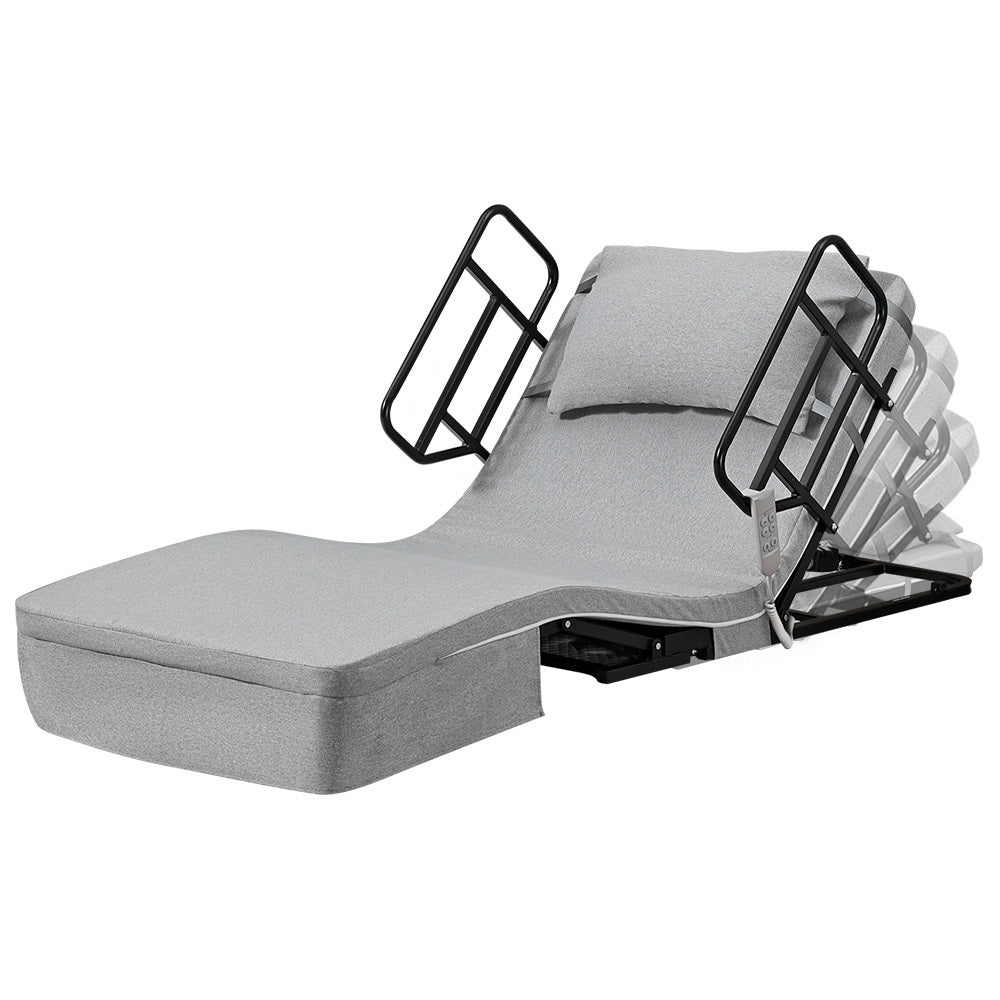 Electric Adjustable Bed with Remote, Dual Motor, Steel Frame, Grey Fabric