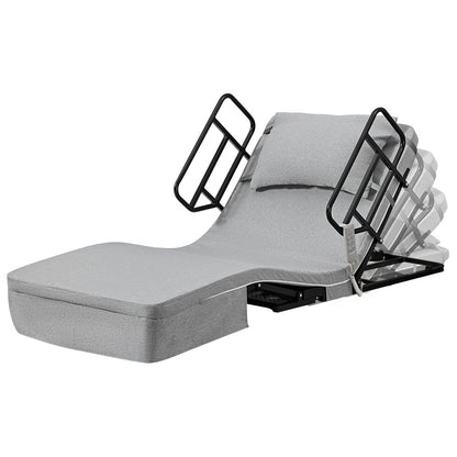 Electric Adjustable Bed with Remote, Dual Motor, Steel Frame, Grey Fabric