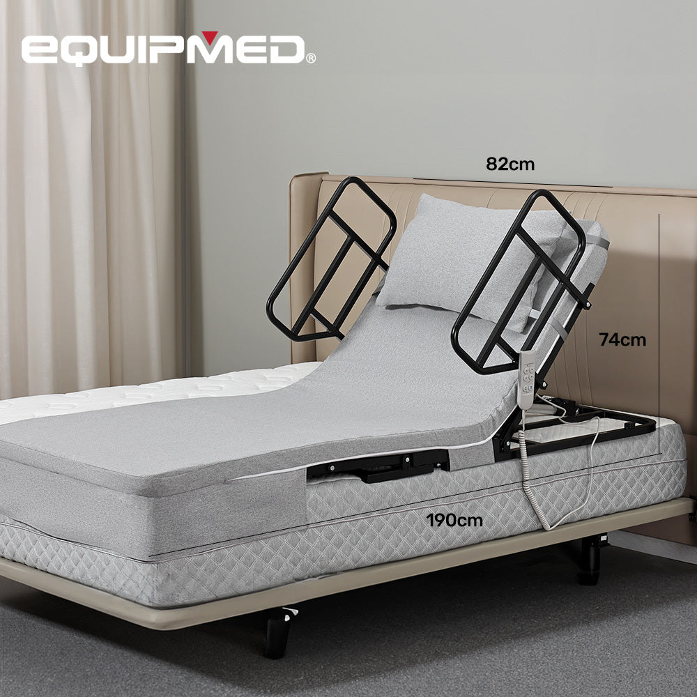 Electric Adjustable Bed with Remote, Dual Motor, Steel Frame, Grey Fabric
