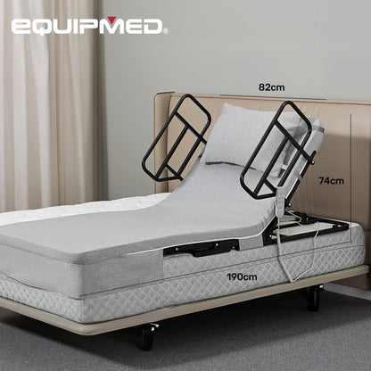 Electric Adjustable Bed with Remote, Dual Motor, Steel Frame, Grey Fabric