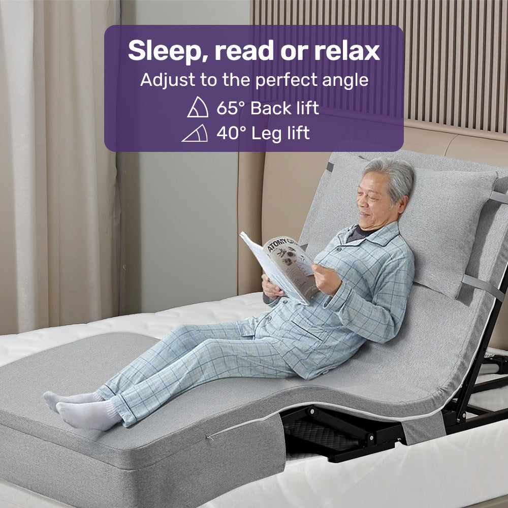 Electric Adjustable Bed with Remote, Dual Motor, Steel Frame, Grey Fabric