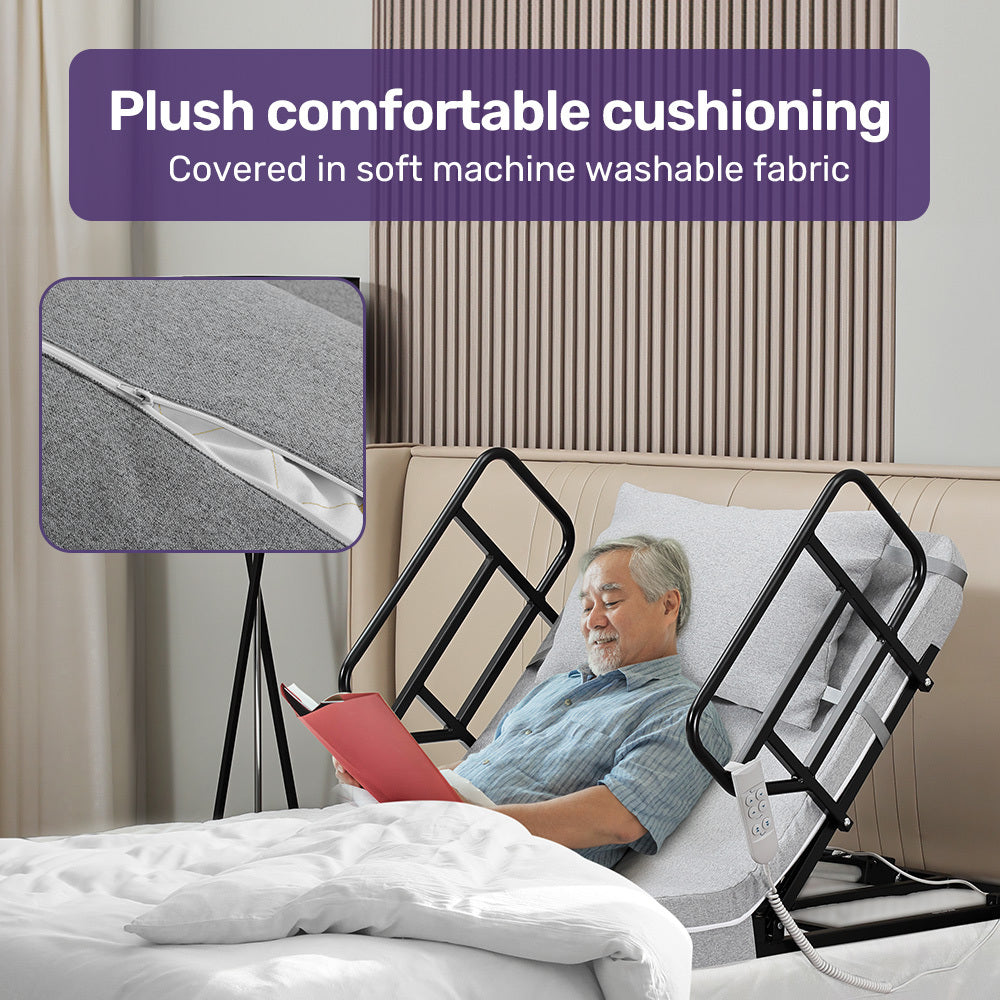 Electric Adjustable Bed with Remote, Dual Motor, Steel Frame, Grey Fabric