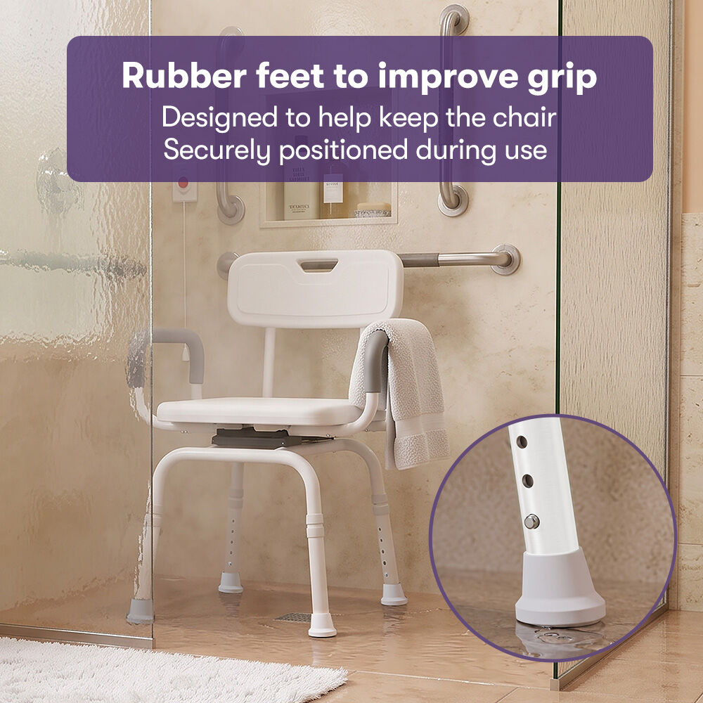 Shower Swivel Chair, 136kg Capacity, Padded Armrests, Adjustable Height, Non-slip Seat/Feet, Rehabiltiation and Senior Care, Injury Support Bathing Aid