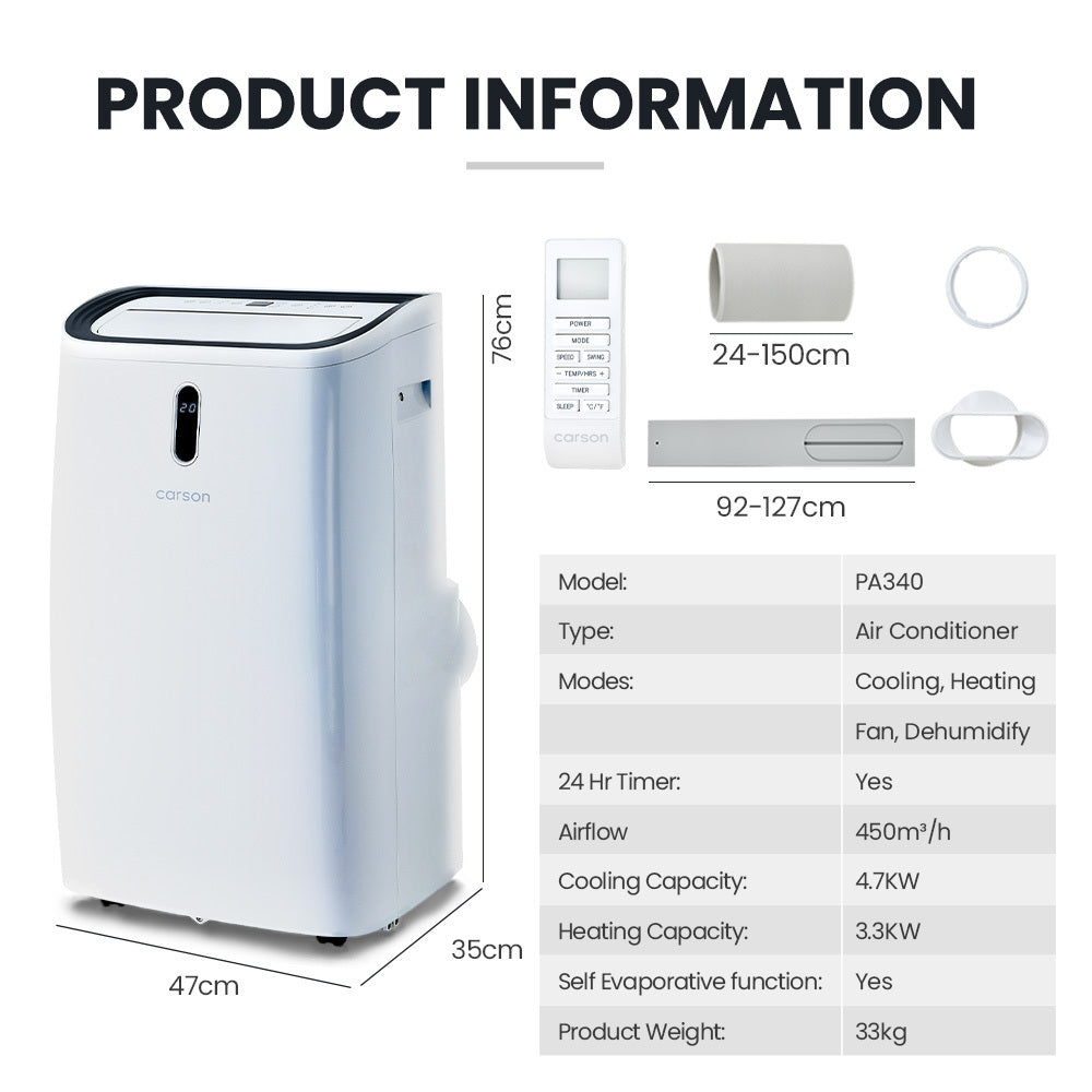 4.7kW Portable Air Conditioner & Heater with Dehumidifier for 35m² Rooms