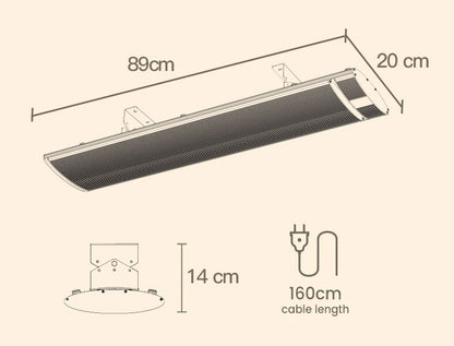 1800W Outdoor Electric Strip Heater, 2.4m Radiant Heat Bar with Swivel Mount