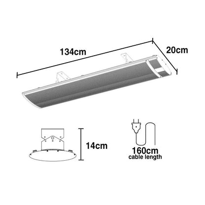 2400W Outdoor Radiant Strip Heater - 2.4m Electric Heat Bar with 15A Plug