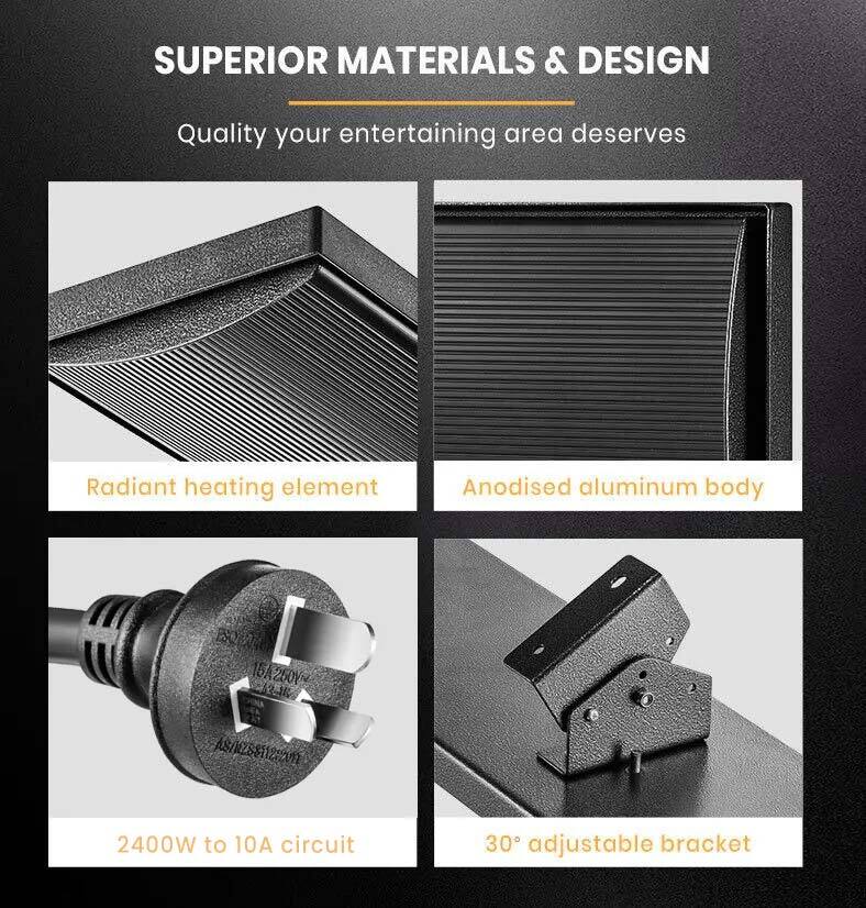 2400W Outdoor Radiant Strip Heater, Electric Heat Bar with Swivel Brackets