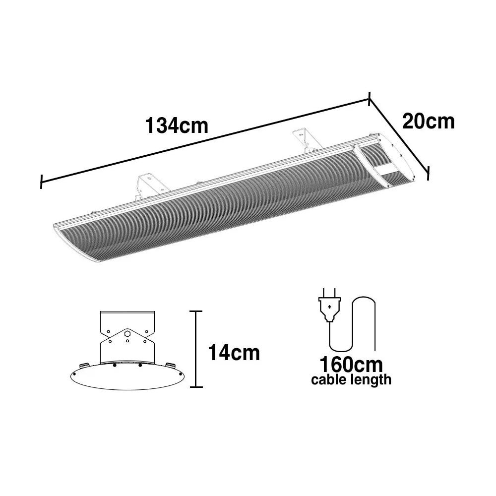 2400W Outdoor Electric Heater, Slimline Design, Radiant Heat, 15A Plug