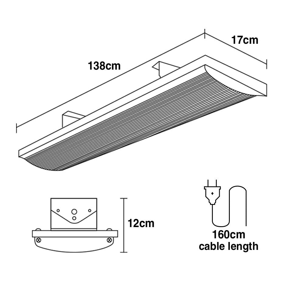 2400W Outdoor Electric Heater, 2.4m Slim Radiant Heat Bar with 15A Plug
