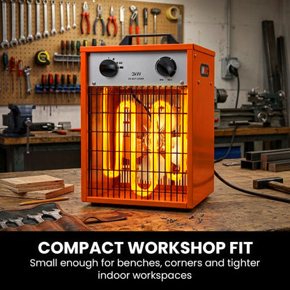 3kW Industrial Electric Fan Heater, 15A, 2 Heat Settings, Fast Heating, Compact Portable Box Design, Workshop Drying Greenhouse Agricultural