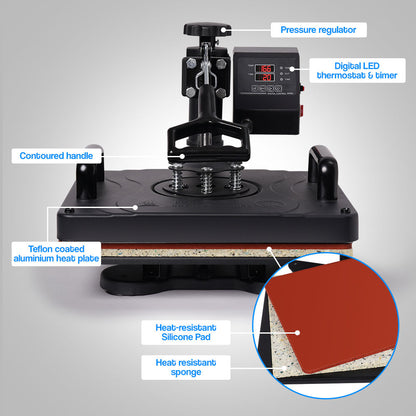 5-in-1 Heat Press Machine with 0.38x0.29m Plate for T-Shirts, Mugs, Caps & More