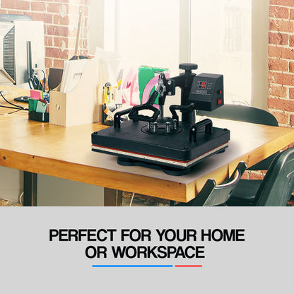 5-in-1 Heat Press Machine with 0.38x0.29m Plate for T-Shirts, Mugs, Caps & More