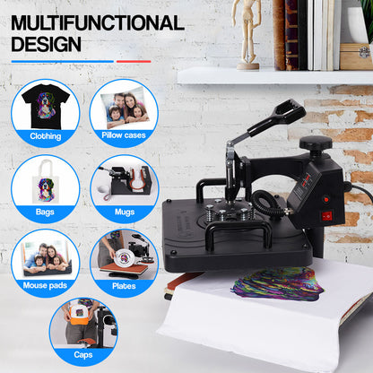 5-in-1 Heat Press Machine with 0.38x0.29m Plate for T-Shirts, Mugs, Caps & More