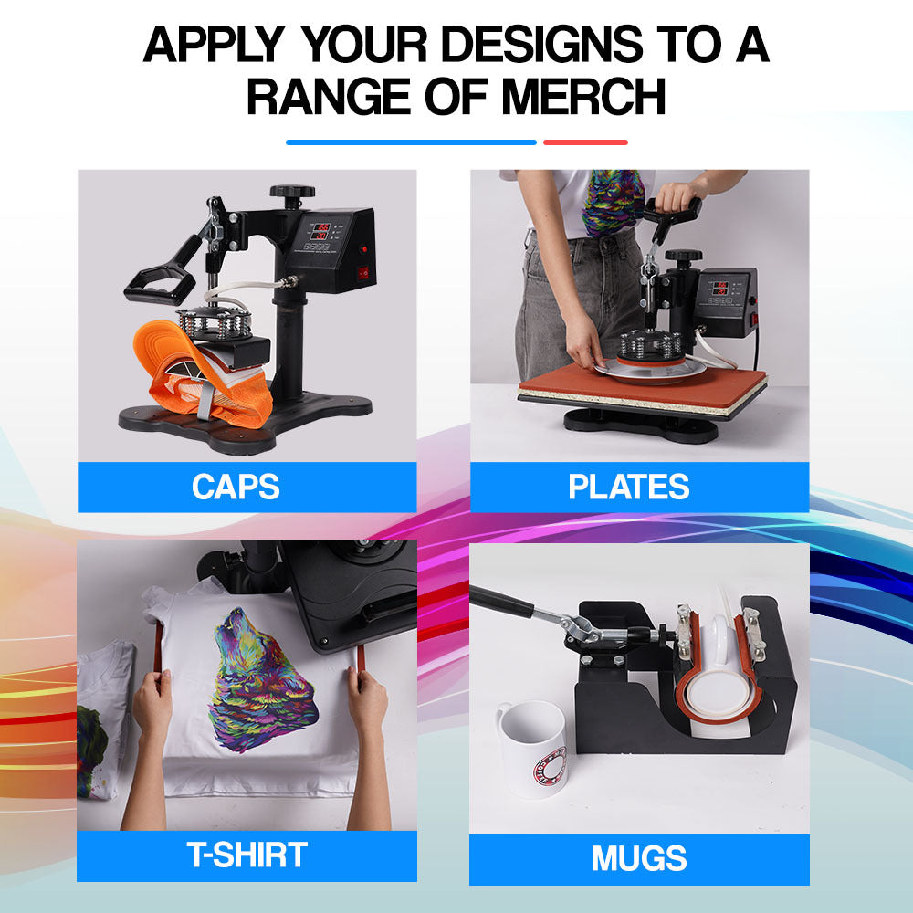 5-in-1 Heat Press Machine with 0.38x0.29m Plate for T-Shirts, Mugs, Caps & More