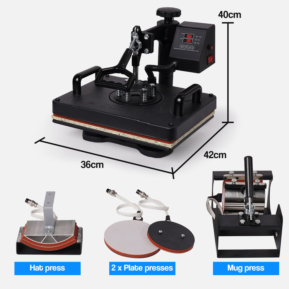 5-in-1 Heat Press Machine with 0.38x0.29m Plate for T-Shirts, Mugs, Caps & More