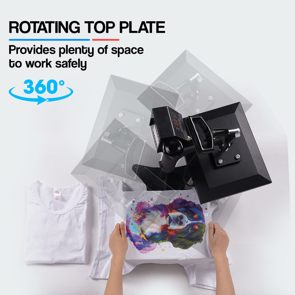 30x23cm Swing-Away Heat Press Machine with 360° Rotation and Digital Control