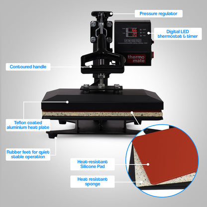 30x23cm Swing-Away Heat Press Machine with 360° Rotation and Digital Control