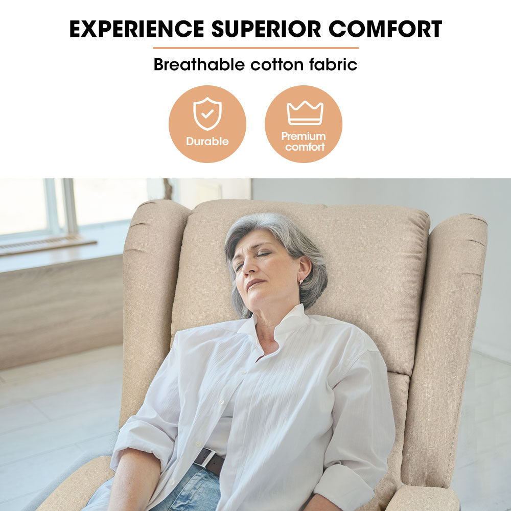 Electric Recliner Lift Chair with Heat & Massage for Seniors - Beige, 0.35m Recline