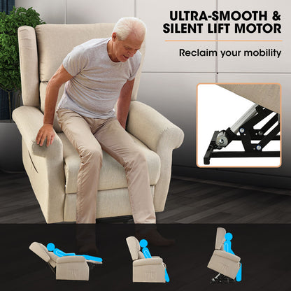 Electric Recliner Lift Chair with Heat & Massage for Seniors - Beige, 0.35m Recline