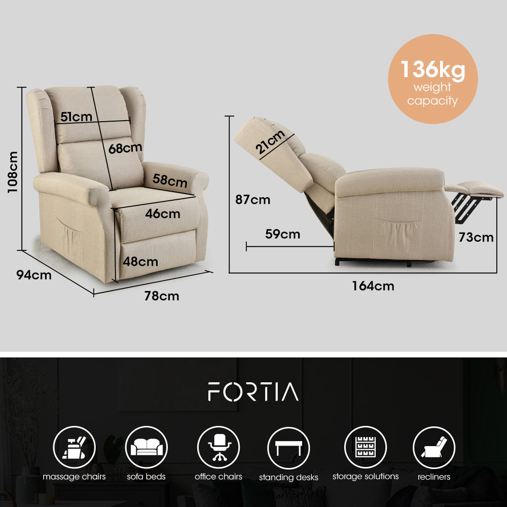 Electric Recliner Lift Chair with Heat & Massage for Seniors - Beige, 0.35m Recline