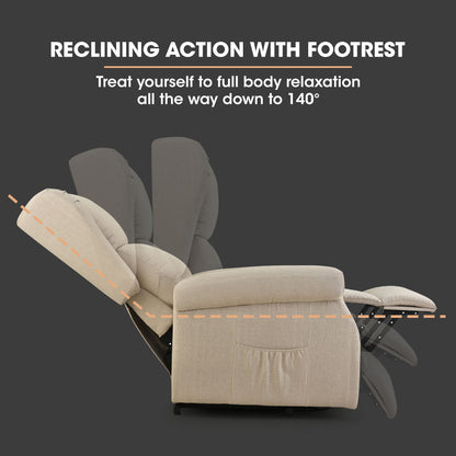 Electric Recliner Lift Chair with Heat & Massage for Seniors - Beige, 0.35m Recline
