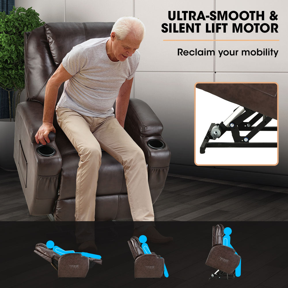 Electric Recliner Lift Chair with Massage & Heat Therapy for Elderly, Dark Crimson
