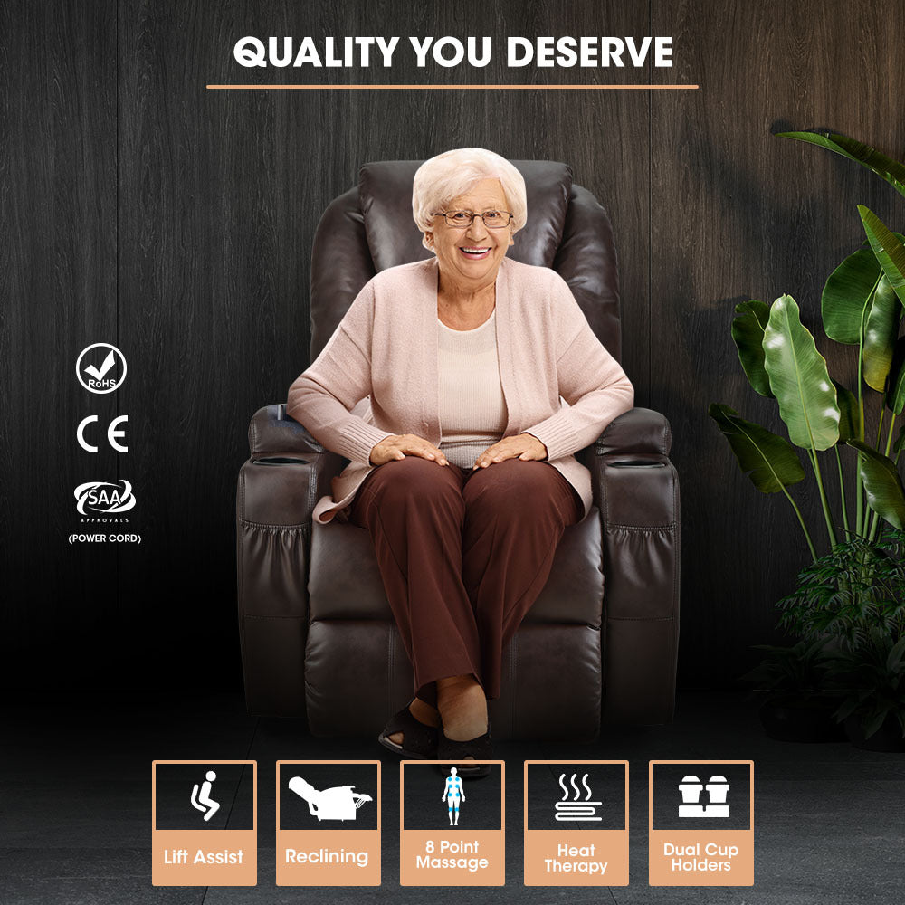 Electric Recliner Lift Chair with Massage & Heat Therapy for Elderly, Dark Crimson