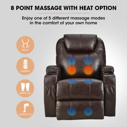 Electric Recliner Lift Chair with Massage & Heat Therapy for Elderly, Dark Crimson