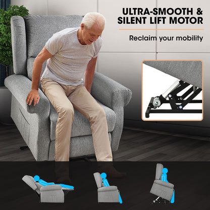 Electric Lift Recliner Chair with Massage & Heat Therapy, 140° Recline, Grey