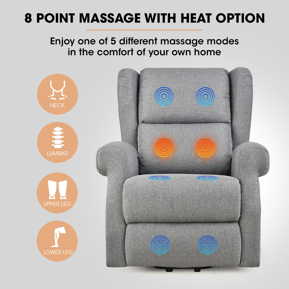 Electric Lift Recliner Chair with Massage & Heat Therapy, 140° Recline, Grey