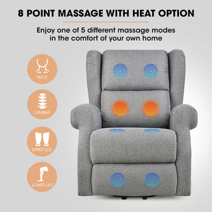 Electric Lift Recliner Chair with Massage & Heat Therapy, 140° Recline, Grey