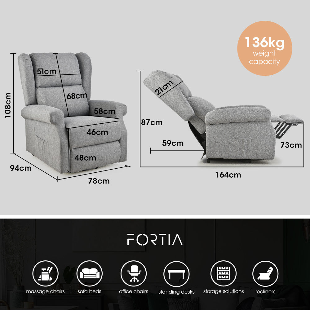 Electric Lift Recliner Chair with Massage & Heat Therapy, 140° Recline, Grey