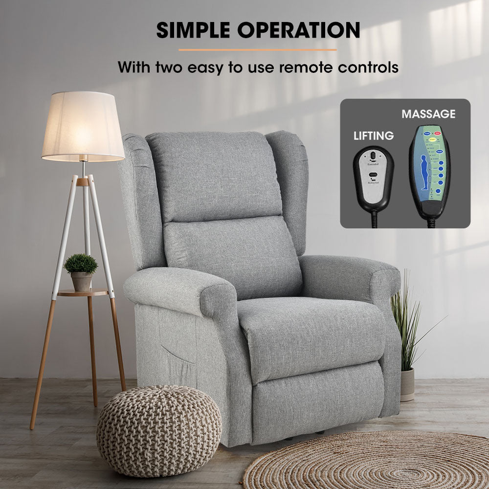 Electric Lift Recliner Chair with Massage & Heat Therapy, 140° Recline, Grey