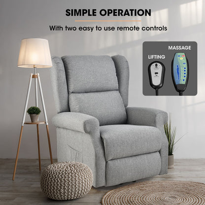 Electric Lift Recliner Chair with Massage & Heat Therapy, 140° Recline, Grey