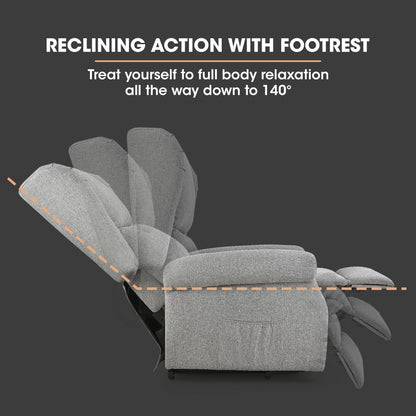 Electric Lift Recliner Chair with Massage & Heat Therapy, 140° Recline, Grey