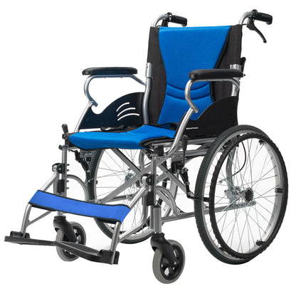 Folding Aluminium Wheelchair, 0.5m Wheels, 100kg Capacity, Lightweight & Blue