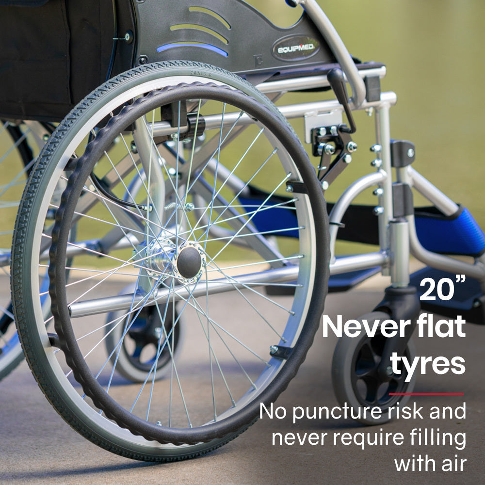 Folding Aluminium Wheelchair, 0.5m Wheels, 100kg Capacity, Lightweight & Blue