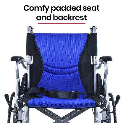 Folding Aluminium Wheelchair, 0.5m Wheels, 100kg Capacity, Lightweight & Blue