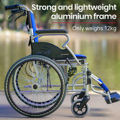 Folding Aluminium Wheelchair, 0.5m Wheels, 100kg Capacity, Lightweight & Blue