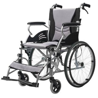 SmartLine Lightweight Folding Wheelchair, 0.5m Wheels, 100kg Capacity, Grey/Black