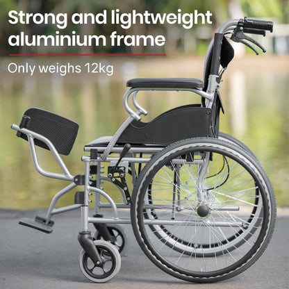 SmartLine Lightweight Folding Wheelchair, 0.5m Wheels, 100kg Capacity, Grey/Black