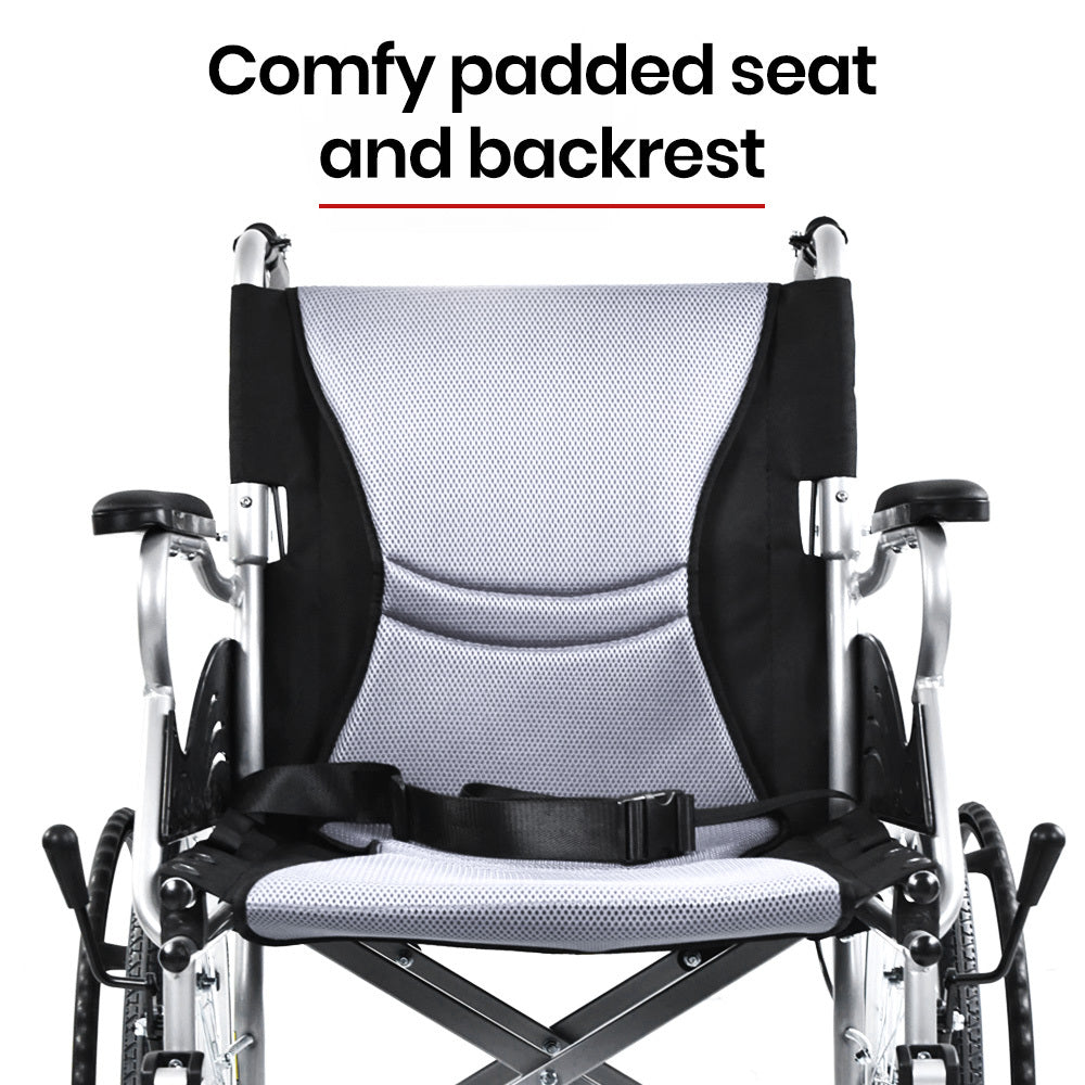 SmartLine Lightweight Folding Wheelchair, 0.5m Wheels, 100kg Capacity, Grey/Black