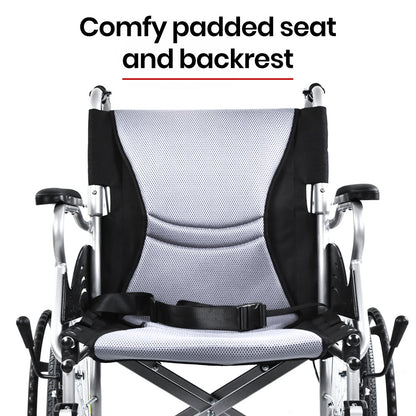 SmartLine Lightweight Folding Wheelchair, 0.5m Wheels, 100kg Capacity, Grey/Black